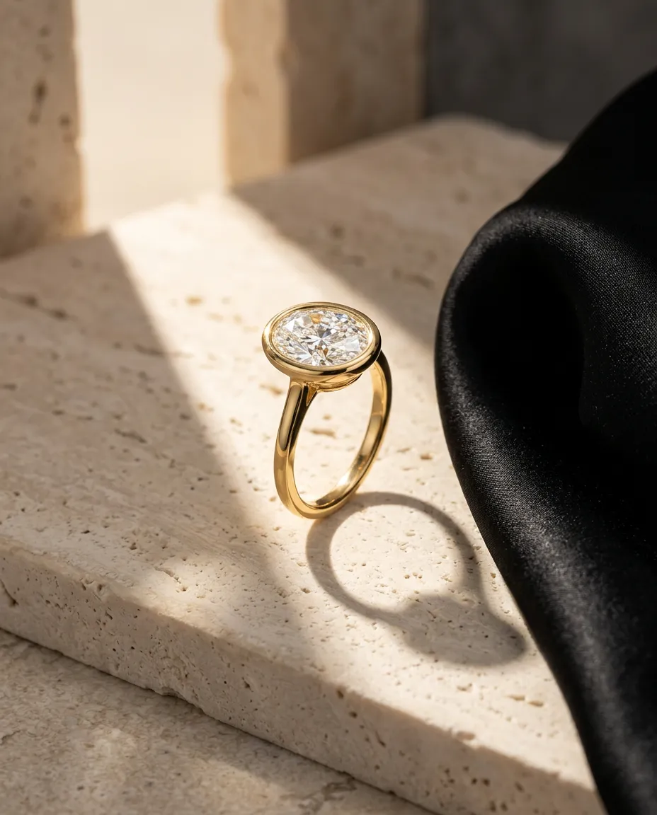 Lifestyle view of the same oval diamond ring